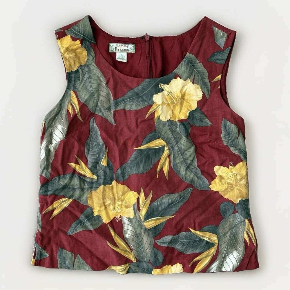 Vintage Tommy Bahama 100% Silk Floral Hawaiian Print Tank Scoop Neck Size S